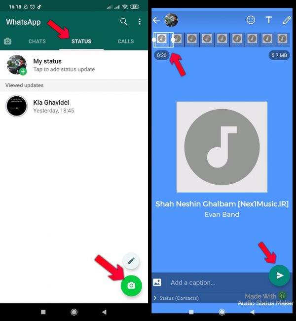 آموزش اضافه کردن آهنگ به استوری واتساپ با برنامه Audio Status Maker
