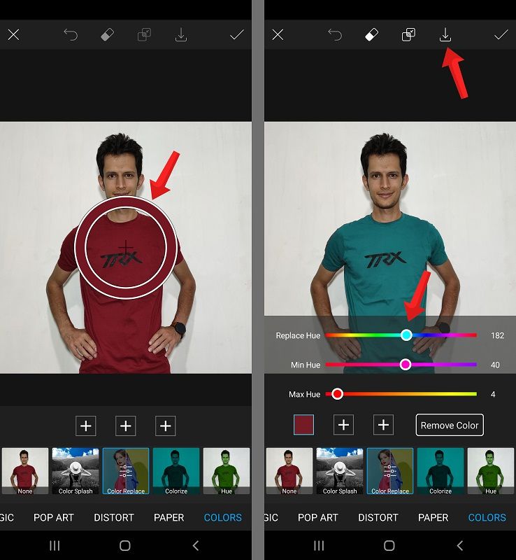 آموزش تغییر رنگ لباس با برنامه پیکس آرت در گوشی و بخش های مختلف تصویر