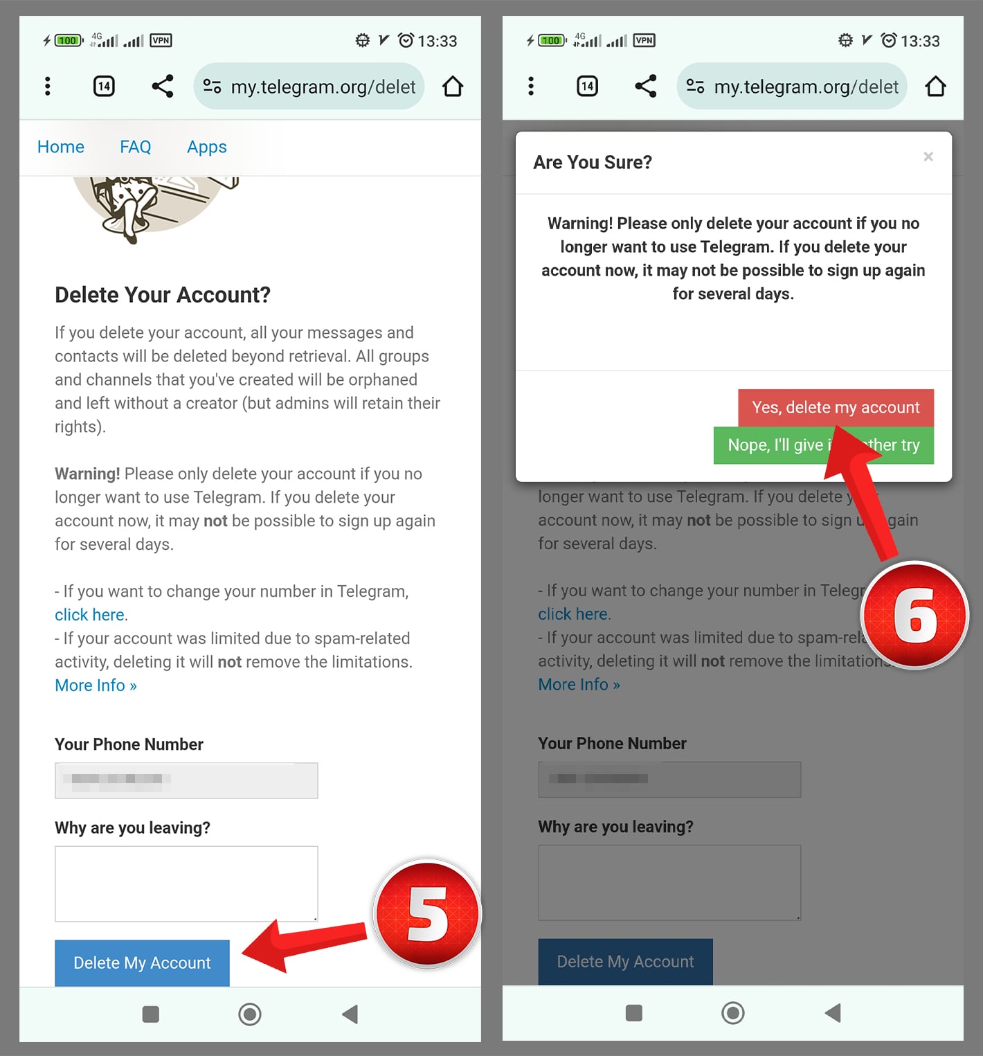 آموزش دیلیت اکانت تلگرام - حذف حساب کاربری Telegram